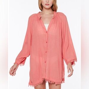 SANCTUARY// Coastal Covers Fringed Swim Cover-Up Shirt